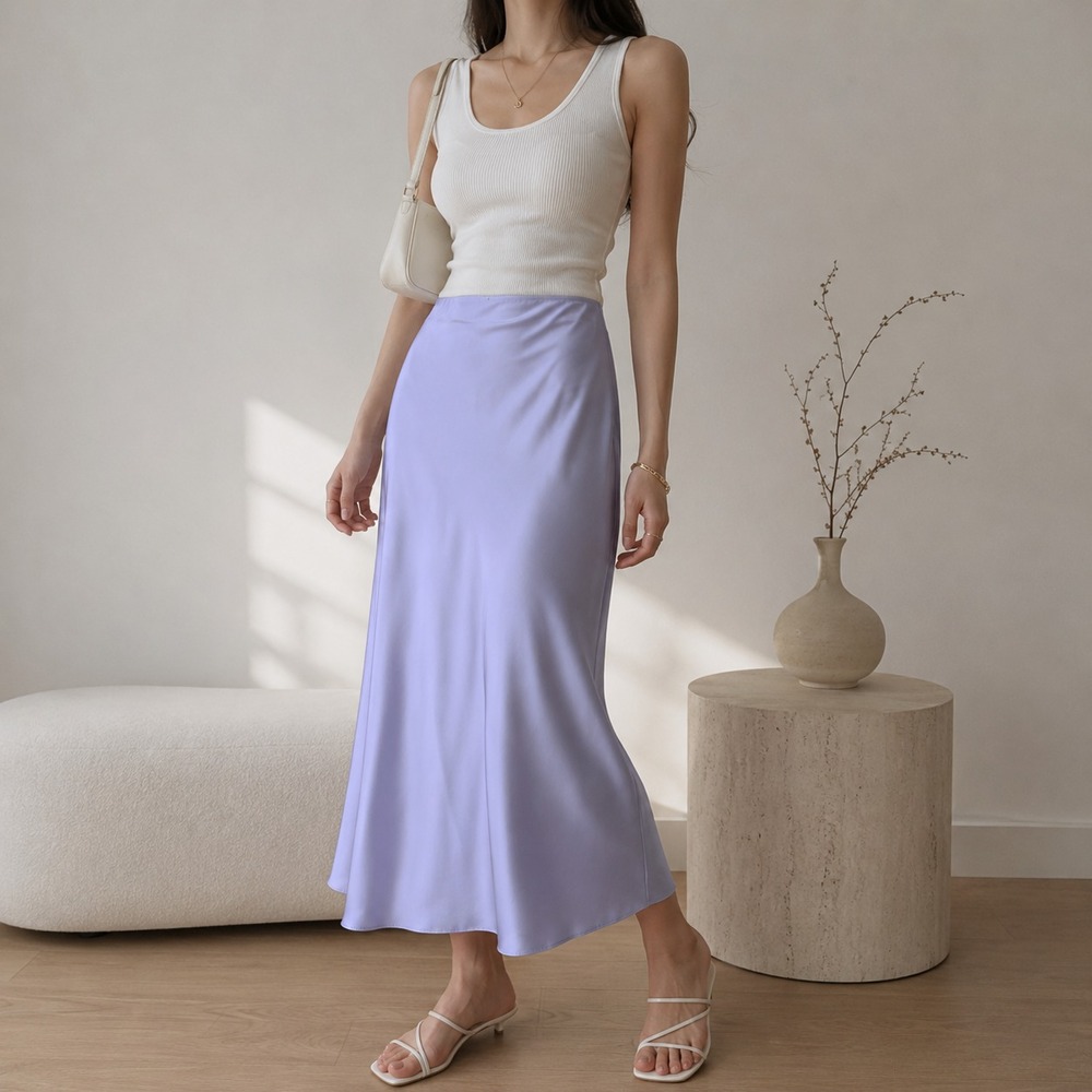 J Crew Gwyneth Satin Midi Slip Skirt Sz XL Lavender A Line Minimalist Y2K Ballet